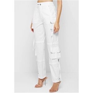Maniere De Voir White Tassel Cargo Pants High Rise Size UK 10 (US 6) Streetwear